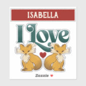 Sticker I Love Foxes with Heart (Feuille)