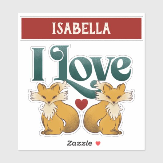 Sticker I Love Foxes with Heart (Feuille)