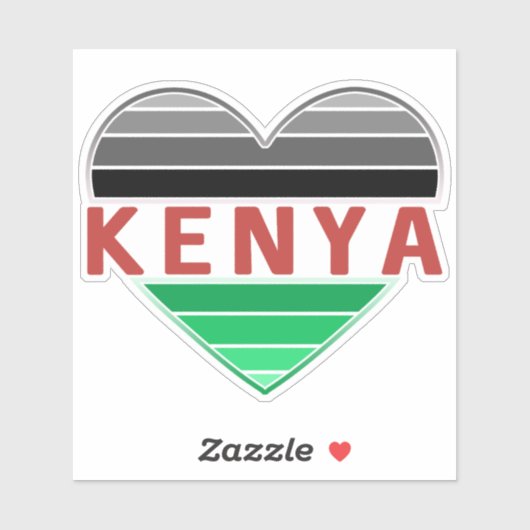Sticker I Love Kenya, Kenyan Drapeau couleurs coeur (Feuille)