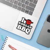 Sticker I Love Korean BBQ (고 기 구 이) (Ordinateur portable avec iPhone)