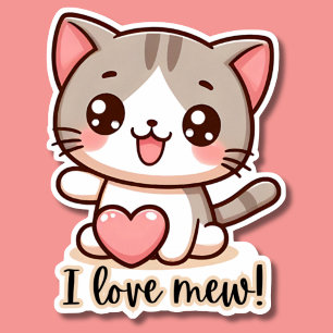 Sticker I Love Mew Kawaii Kitten Waterproof