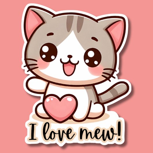 Sticker I Love Mew Kawaii Kitten Waterproof