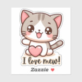 Sticker I Love Mew Kawaii Kitten Waterproof (Feuille)