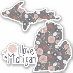 Sticker I Love Michigan Jouer Floral rose Brown noir