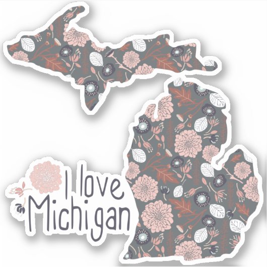 Sticker I Love Michigan Jouer Floral rose Brown noir (Devant)