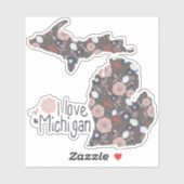 Sticker I Love Michigan Jouer Floral rose Brown noir (Feuille)