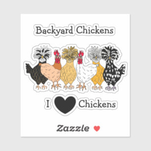 Sticker I Love Poulets Jardins dessinés à la main Poulets