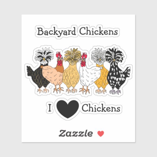 Sticker I Love Poulets Jardins dessinés à la main Poulets (Feuille)