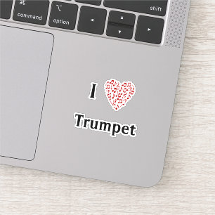 Sticker I Love Trumpet Red Heart of Music Notes Vinyl