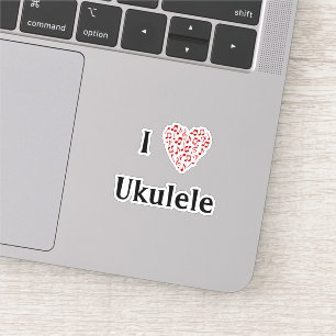 Sticker I Love Ukulele Red Heart of Music Notes Vinyl