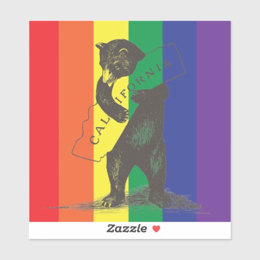 Sticker I Love You California Bear Hugging State—Rainbow (Feuille)