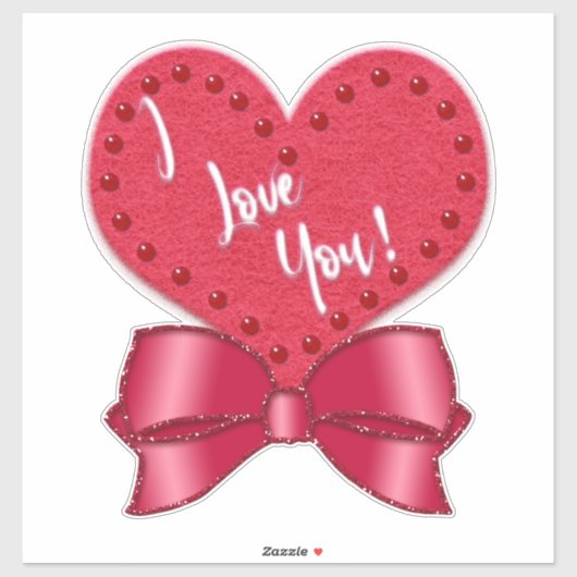 Sticker I Love You Valentine Faux Satin Bow Red Heart  (Feuille)