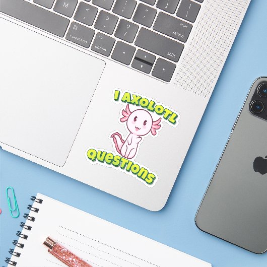 Sticker I Questions Axolotl (Ordinateur portable avec iPhone)