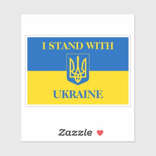 Sticker I stand with Ukraine. Ukrainian flag and Trident. (Feuille)