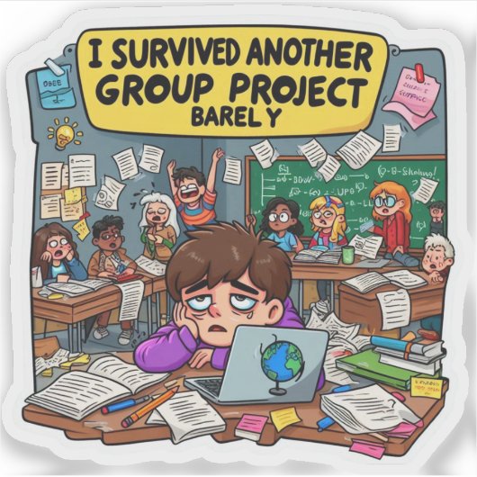 Sticker I Survived Another Group Project Barely Funny (Devant)