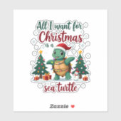 Sticker I Want For Christmas Is A Sea Turtle Xmas Tree Lig (Feuille)