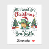 Sticker I Want For Christmas Is A Sea Turtle Xmas Tree Lig (Feuille)