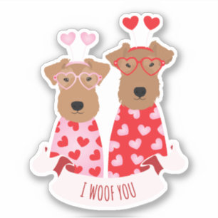 Sticker i Woof You Valentine Wire Fox Terrier Chiens