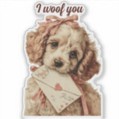 Sticker I woof you Vintage Pup Valentine's Day (Devant)
