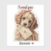 Sticker I woof you Vintage Pup Valentine's Day (Feuille)