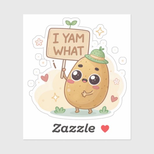 Sticker I Yam What I Yam | Cute Punny Potato Character Sti (Feuille)