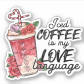 Sticker Iced Coffee Love Langue rose Rouge Saint Valentin (Devant)