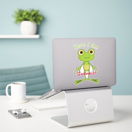 Sticker Ici, je suis mignonne grenouille Thunder_Cove (Ordinateur portable sur le bureau)