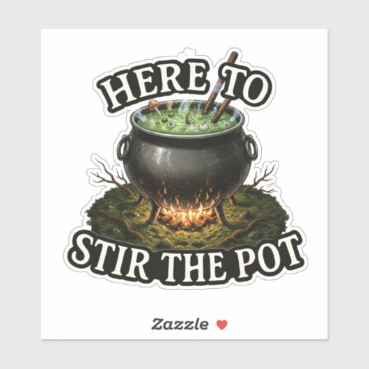 Sticker Ici pour remuer le Pot – Chaudron de sorcière drôl (Feuille)
