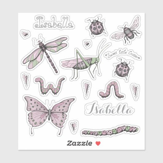 Sticker Icône rose et coléoptère (Feuille)