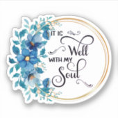 Sticker Il est bien bleu et doré cadre fleuri (Devant)