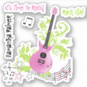 Sticker Il est temps de faire du rock ! musique rose guita (Devant)