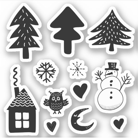 Sticker Il fait froid dehors Snowman Trees Coeurs B/W (Devant)
