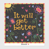 Sticker Il Va Obtenir Une Meilleure Fleurs Amusantes Inspi (Feuille)