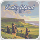Sticker Île de Pâques Chili Moai Rapa Nui Polynésie Rétro (Devant)
