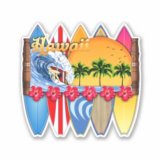 Sticker Iles Hawaiiennes Surf (Devant)
