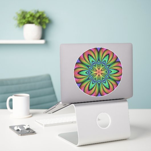 Sticker Illusion arc-en-ciel Mandala (Ordinateur portable sur le bureau)