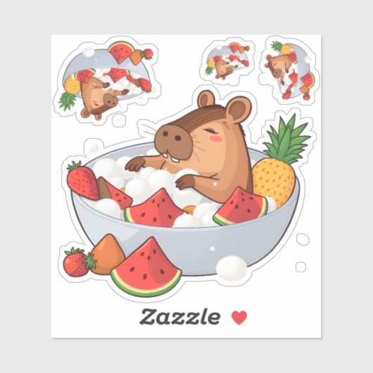 Sticker Illustration adorable de capybara dans un bain de (Feuille)