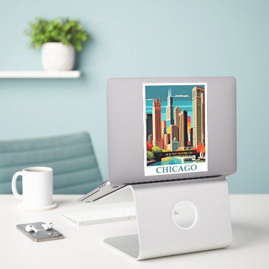Sticker Illustration art déco de Chicago (Ordinateur portable sur le bureau)