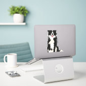 Sticker Illustration Collie Bordure ! (Ordinateur portable sur le bureau)