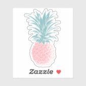 Sticker Illustration d'ananas rose et vert mignon (Feuille)