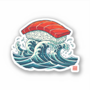 Sticker Illustration d'art culinaire japonais Vague de sus