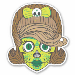 Sticker Illustration d'art de crâne en sucre coloré