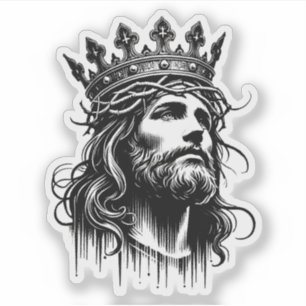 Sticker illustration d'art Jésus-Christ portant une couron