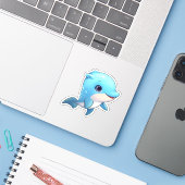 Sticker Illustration dauphin de dessin (Ordinateur portable avec iPhone)