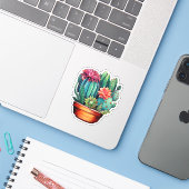 Sticker Illustration de cactus de dessin (Ordinateur portable avec iPhone)