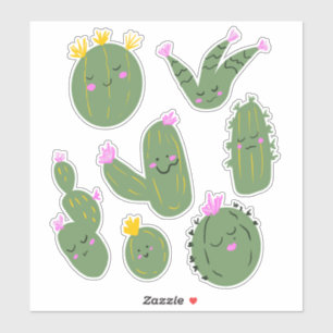 Sticker Illustration de cactus mignons ensemble autocollan
