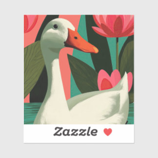 Sticker Illustration de canard blanc dans un étang de lotu