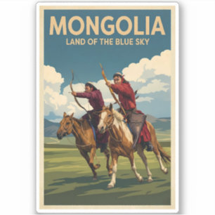 Sticker Illustration de cavaliers de Mongolie Art de voyag
