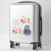 Sticker Illustration de chat d'amour Joyeux anniversaire F (Sur valise)