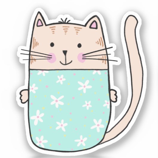 Sticker Illustration de chat floral mignon (Recto)